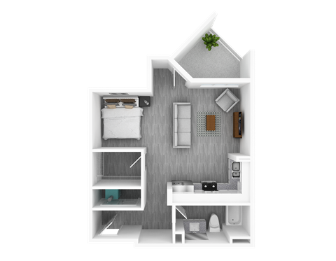 Floor plan for studio, 1 bath, 689 sqft